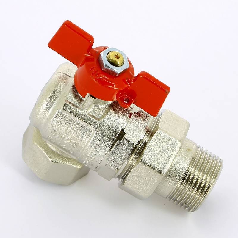 Кран шаровой угловой Uni-Fitt 1 НВ с разъемным соединением для коллекторов 133T4000