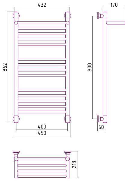 Полотенцесушитель водяной Сунержа Богема+ с 1 полкой 400x800 мм без покрытия 00-0223-8040