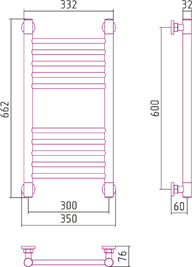 Полотенцесушитель водяной Сунержа Богема 300x600 мм без покрытия 00-0220-6030