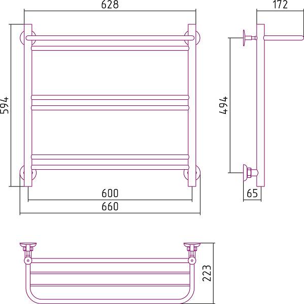 Полотенцесушитель водяной Стилье Версия-Н1 60x60 см черный 17621-6060