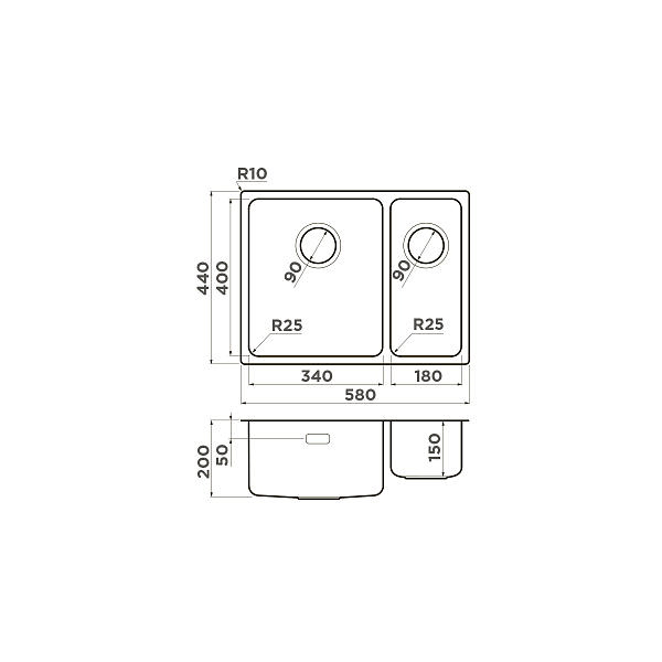 Кухонная мойка Omoikiri Tadzava 58-2-U/I-L-IN 58x44 см нержавеющая сталь 4993774