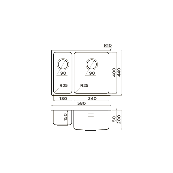 Кухонная мойка Omoikiri Tadzava 58-2-U/I-R-IN 58x44 см нержавеющая сталь 4993773
