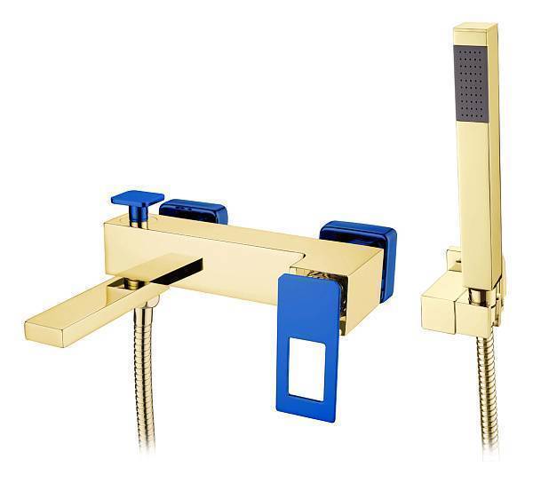 Смеситель для ванны с душем Boheme Q настенный золото/синий 143-GUV