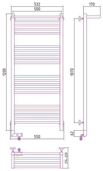Полотенцесушитель электрический Сунержа Богема 2.0 500x1200 мм левый без покрытия 00-5206-1250