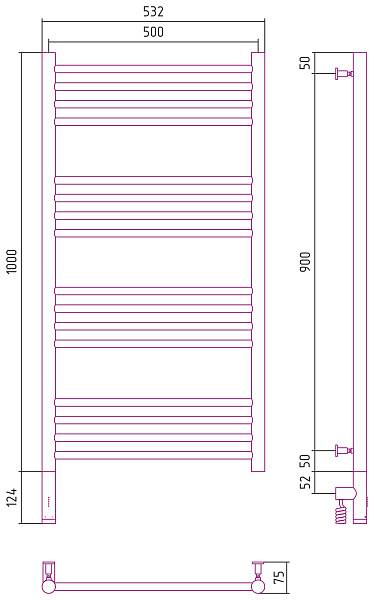 Полотенцесушитель электрический Сунержа Богема 3.0 500x1000 мм левый матовое золото 032-5804-1050