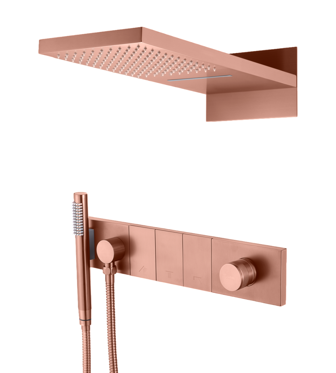 Душевой комплект встраиваемый Boheme Zodiac смеситель верхний и ручной душ матовая медь 132-CB