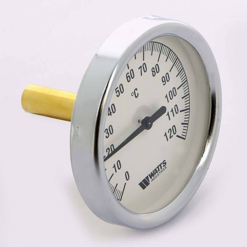 Термометр биметаллический Watts F+R801 80 мм 0-120 °C погружной гильза 50 мм 10005931