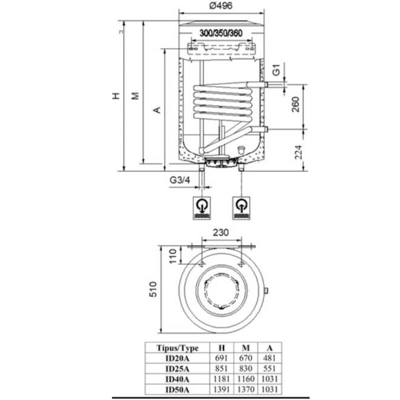 Бойлер косвенного нагрева Hajdu ID 20A E настенный 80 л 18.5 кВт с ТЭНом 2.4 кВт ID 20A E