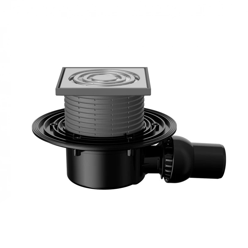 Трап Fachmann 122 x 122 мм T 090.0 SDsP сухой сифон, мет. фланец, гориз. выпуск 40/50, нерж. сталь