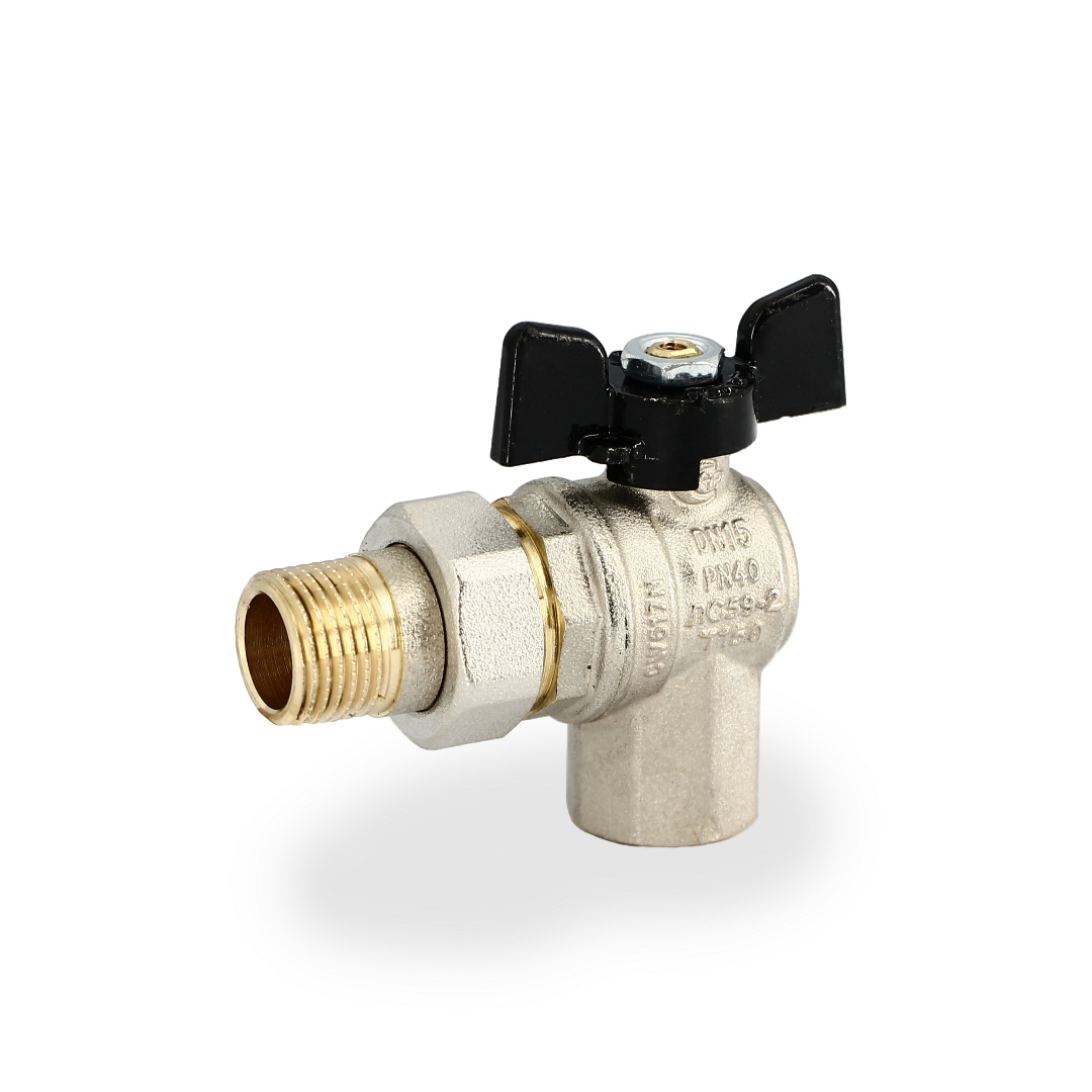 Кран с разъемным соединением угловой НВ 1/2' бабочка OREGON серия 594 полный проход