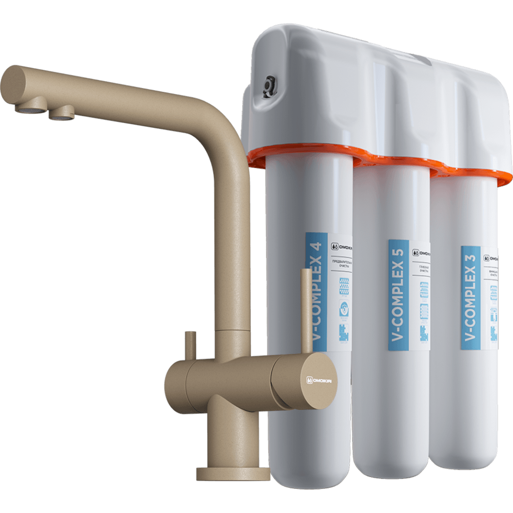 Комплект Omoikiri смеситель Nagano-P и фильтр pure drop Lite карамель 4217.8028P