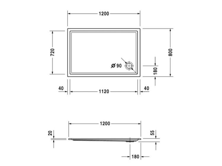 Душевой поддон Duravit Starck Slimline 1200x800 мм прямоугольный белый 720121000000000