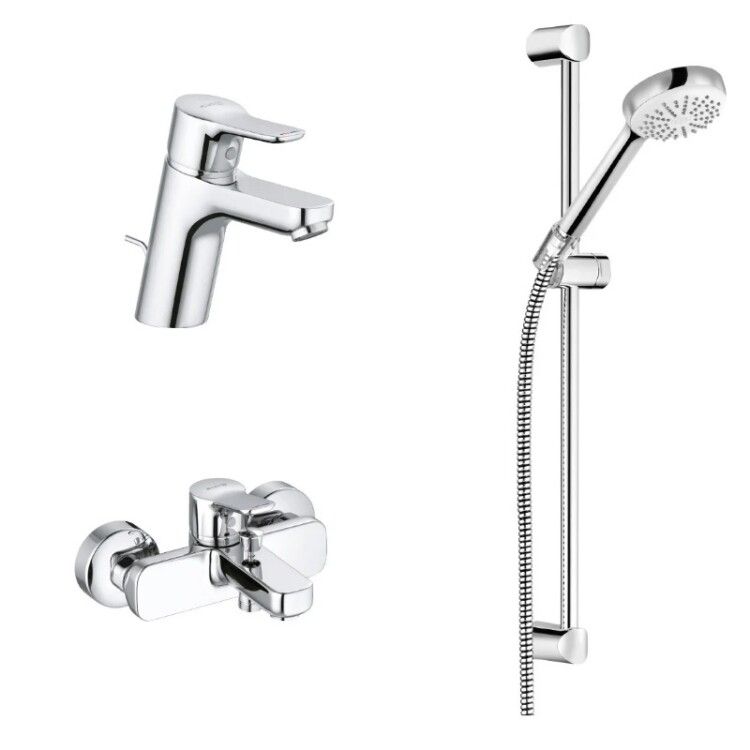 Комплект смесителей Kludi Pure&Easy 3 в 1 для ванны и душа хром 376850565