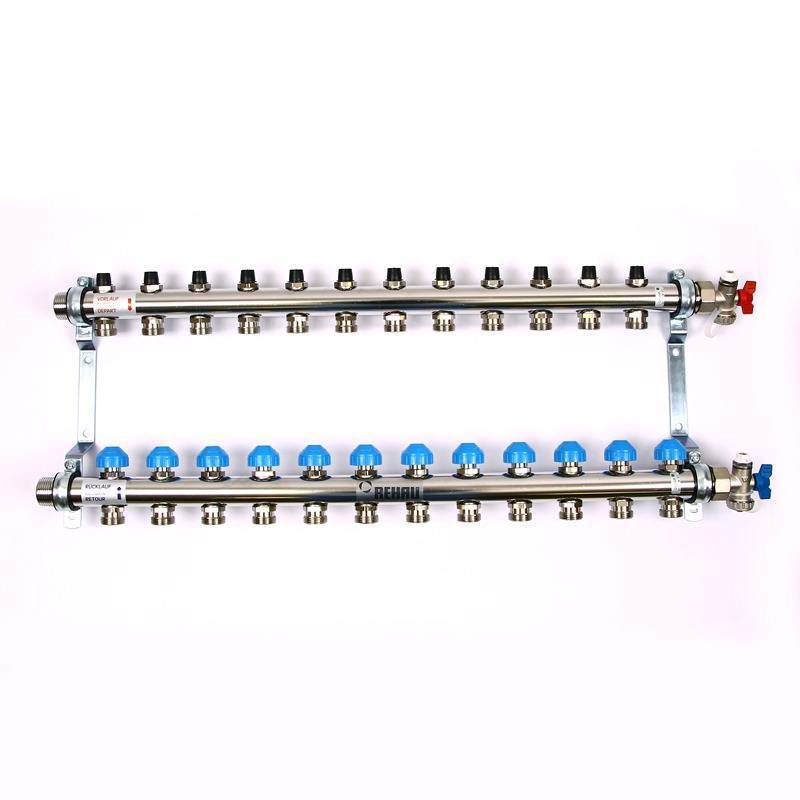 Коллекторная группа из нержавеющей стали Rehau HKV-D с регулирующими и термостатическими вентилями 1 x 3/4 EK 12 выходов 218121