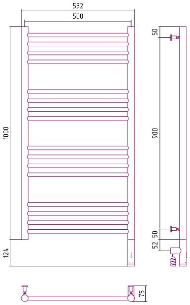 Полотенцесушитель электрический Сунержа Богема 3.0 500x1000 мм правый состаренная латунь 051-5805-1050