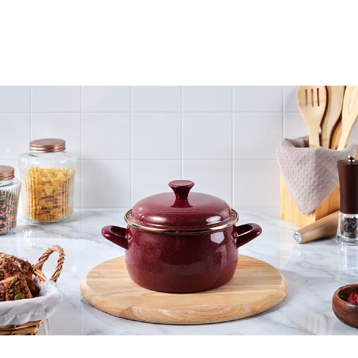 Кастрюля эмалированная Metrot Бордо с металлической крышкой 3.3 л 7416