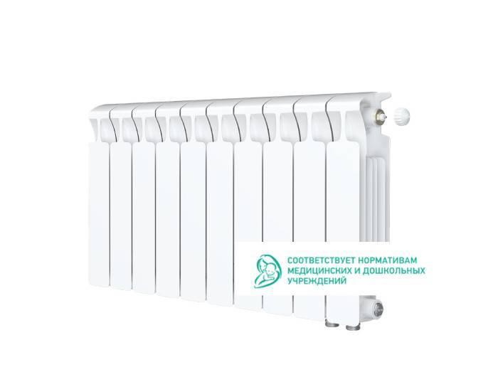Радиатор биметаллический RIFAR Monolit Ventil 350 10 секций нижнее правое подключение белый R-MN-350-10-VR RAL 9016