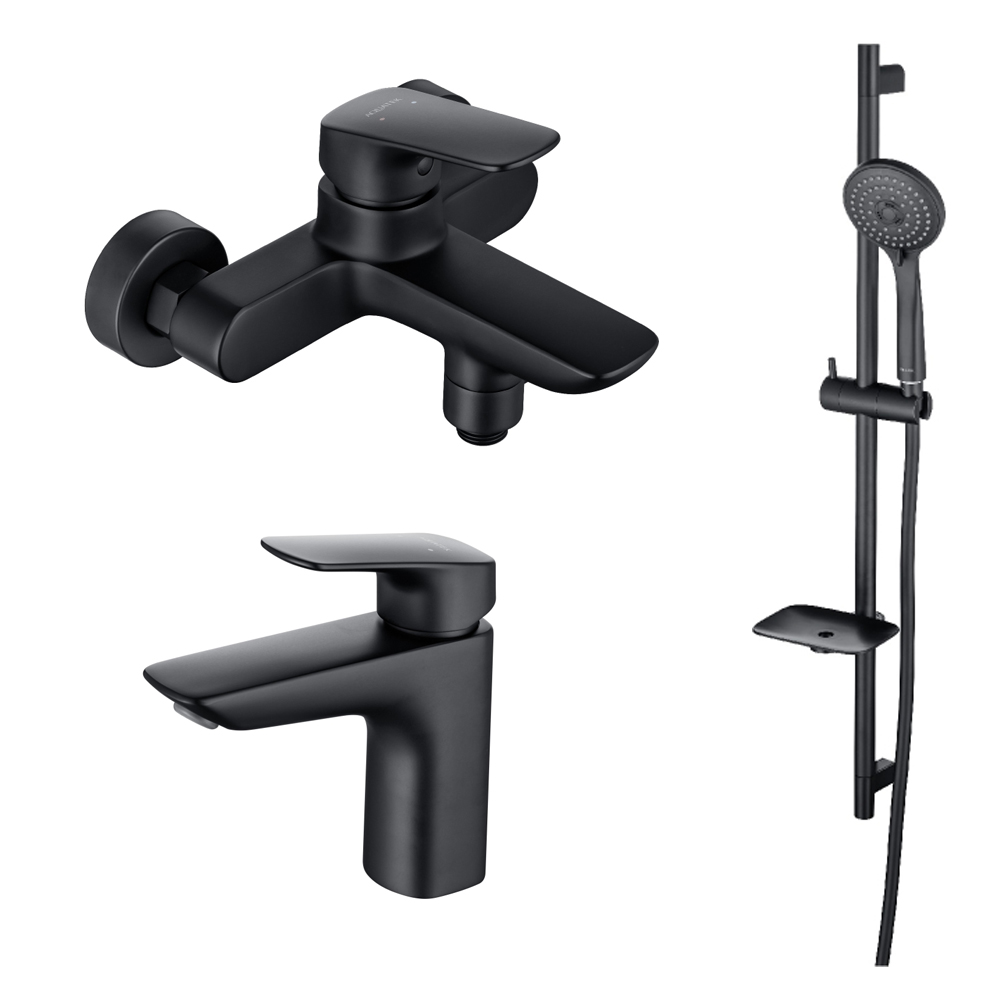 Набор смесителей 3 в 1 Aquanet Vega (AQ1010MB+AQ1040MB+AQ2011MB) матовый черный AQ1030MB