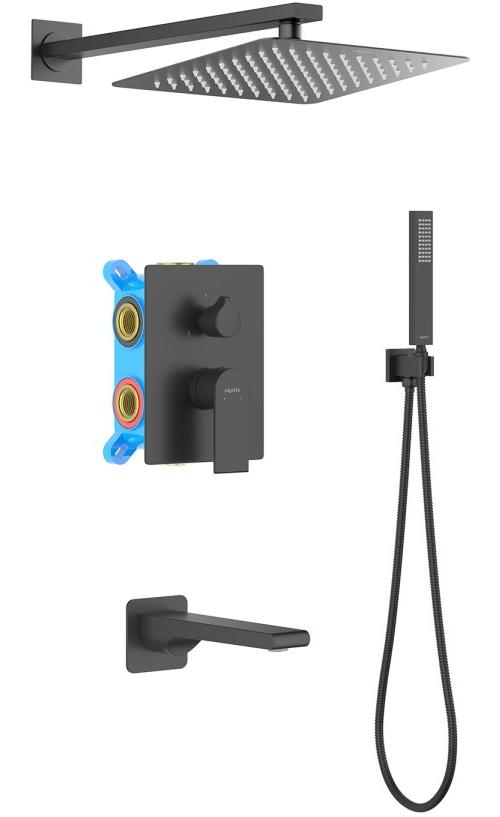 Душевой комплект 4 в 1 Aquanet ЛИРА 3 режима матовый черный AQ1473MB