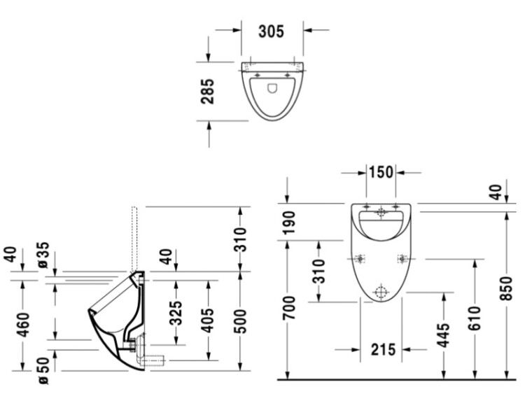 Писсуар Duravit Fizz 305x285x500 мм белый 0823350000