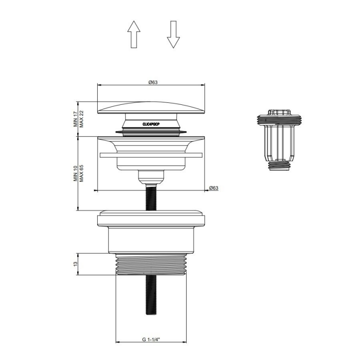Донный клапан Gessi Technical Accessories 1 1/4 нажимной цвет Steel Brushed 01421239