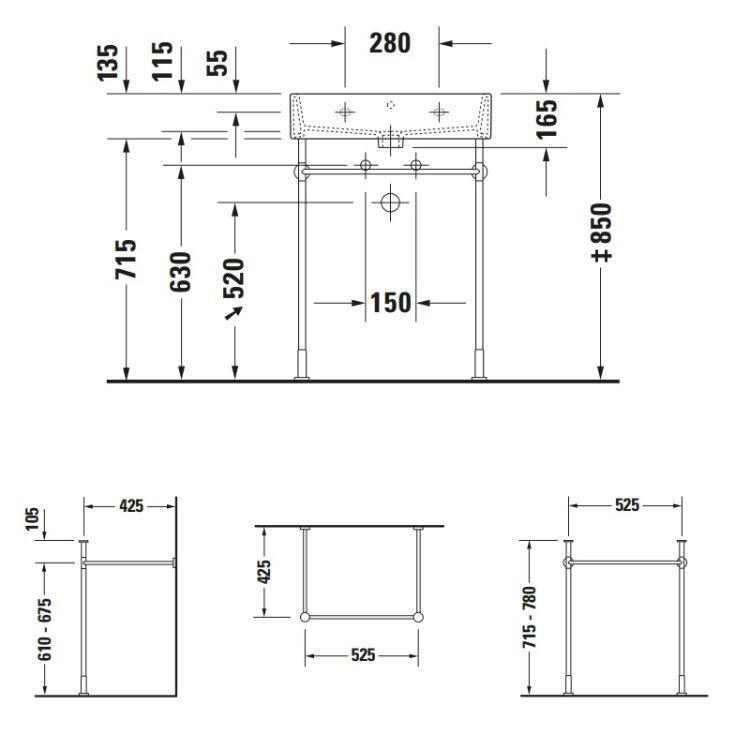 Консоль-полотенцедержатель Duravit Vero 525x425x780 мм хром 0030631000