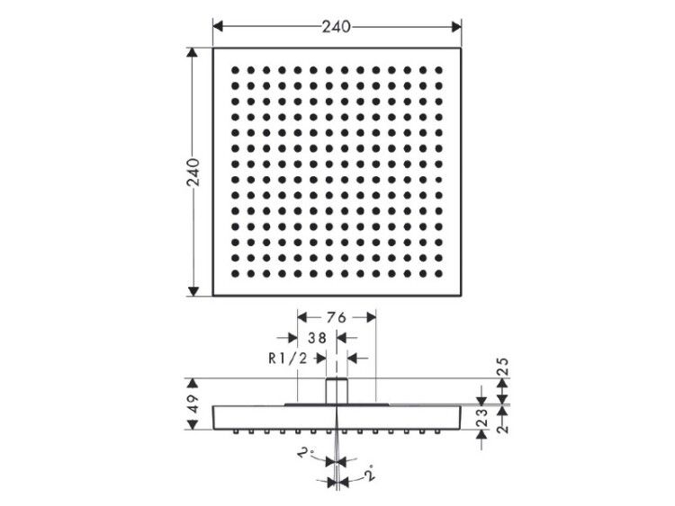 Верхний душ AXOR ShowerSolutions 240x240 мм потолочный 1 режим шлифованное красное золото 10924310