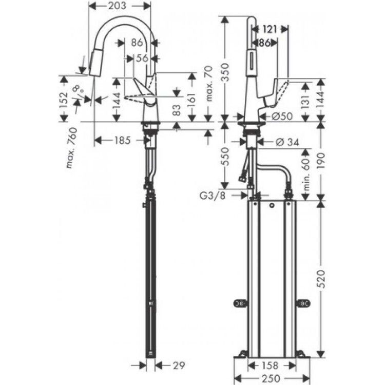 Смеситель для кухни Hansgrohe Talis M51 с вытяжным душем сталь 73850800