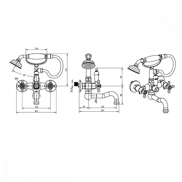 Смеситель для ванны Boheme Tradizionale Chromo с душевым комплектом хром 273