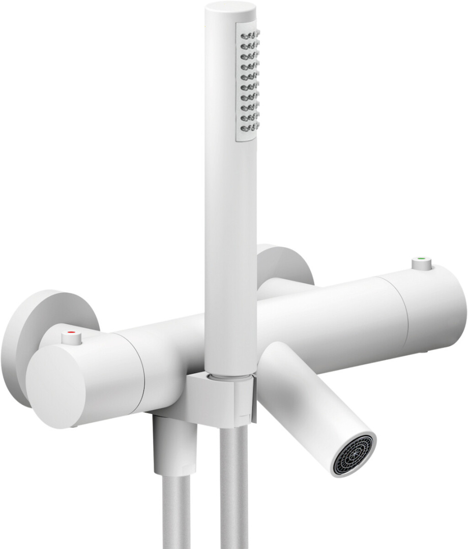 Смеситель термостатический для ванны Paffoni LIVE с ручным душем матовый белый LV00010/2WM