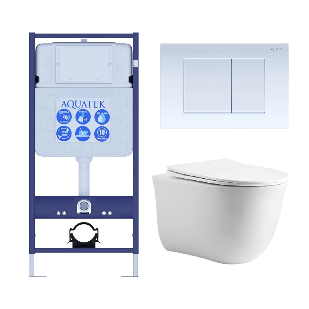 Комплект 4 в 1 инсталляция AQUATEK Standard INS-0000012 клавиша KDI-0000009 унитаз КЛАССИК AQ1112-00 КЛАССИК-cm-009 4в1