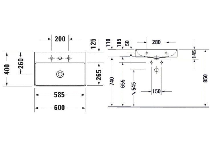 Раковина Duravit DURASQUARE 600x400 мм с 1 отверстием 2356600041