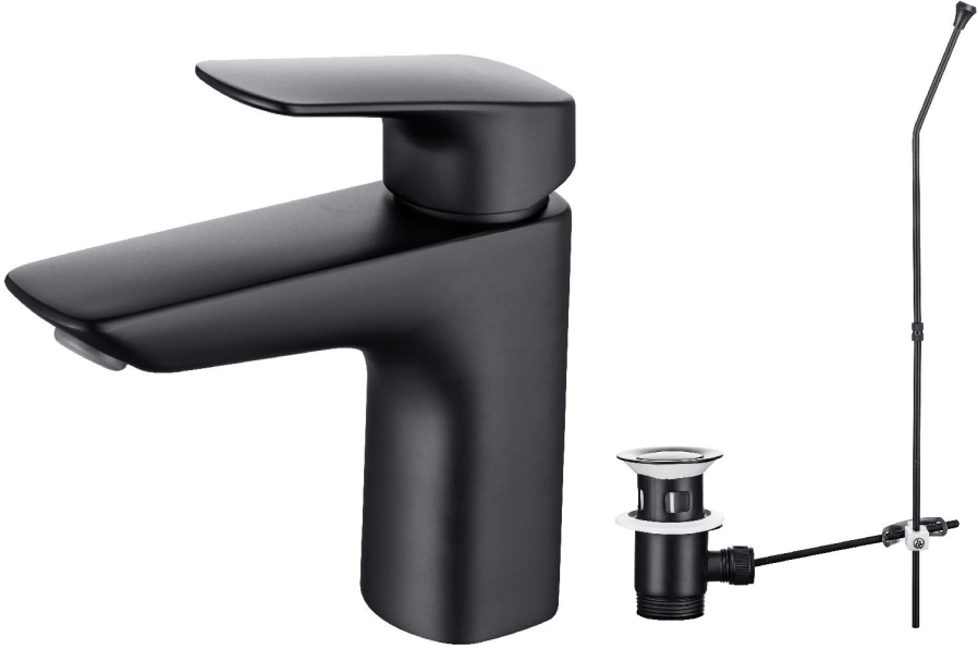 Смеситель для раковины Aquanet Вега с донным клапаном черный матовый AQ1011MB