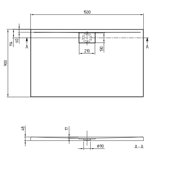 Душевой поддон Villeroy & Boch Architectura Metalrim 1500x900x48 мм альпийский белый UDA1590ARA248GV01