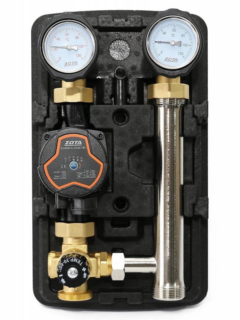 Насосная группа ZOTA с термостатическим смесителем 30-60 °C и насосом EcoRING III 25-60 180 AGR4932010003