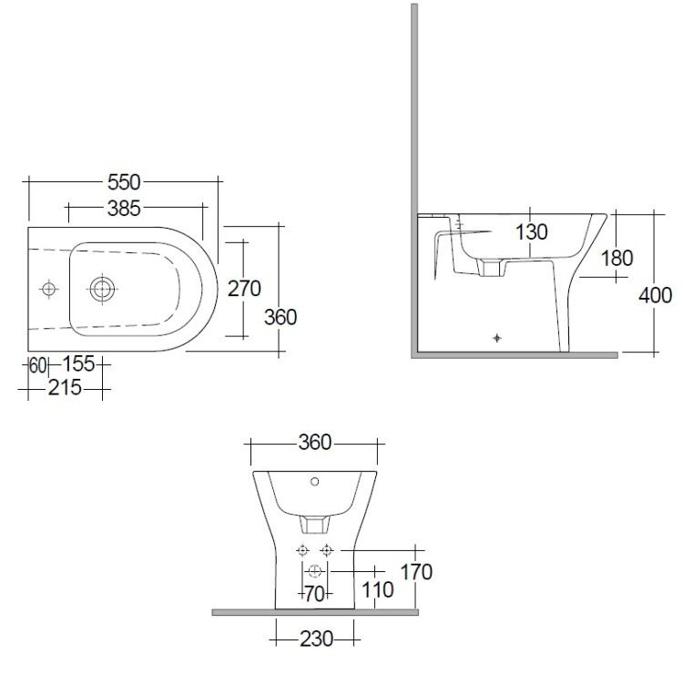 Биде напольное Kludi RESA R 360x550x400 мм черный матовый 23BIB0239