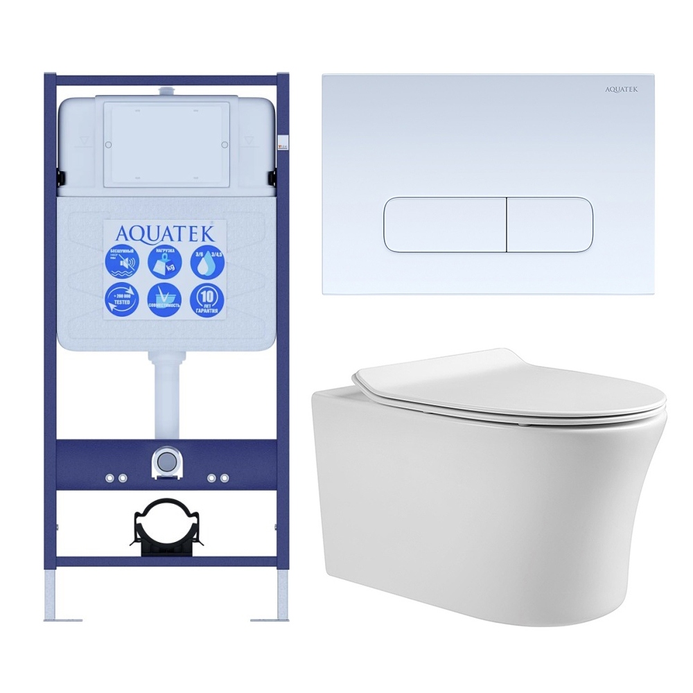 Комплект инсталляции 4 в 1 AQUATEK НИКА-013 (рама INS-0000012, крепеж KKI-0000002, клавиша KDI-0000013, унитаз AQ2009-00 soft-close) INS-0000012/KKI-0000002/KDI-0000013/AQ2009-00