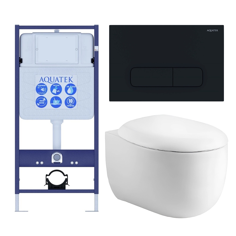 Комплект инсталляции 4 в 1 AQUATEK АЛЬТАИР (рама INS-0000012, кнопка KDI-0000017, унитаз AQ1980-00) cm-017