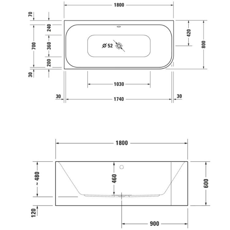 Ванна Duravit Happy D.2 Plus 1800x800 мм угловая с панелью графит суперматовый 700449800000000