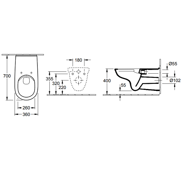 Унитаз подвесной Villeroy & Boch ONovo Vita 360x700 мм безободковый CeramicPlus альпийский белый 4601R0R1