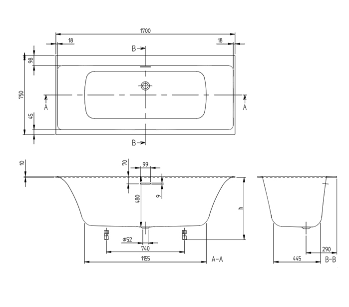 Ванна Villeroy & Boch Subway 3.0 1700x750 мм Stone White UBQ170SBW2DVRW