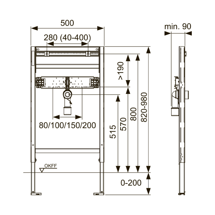 Инсталляция для раковины TECE TECEprofil 500х90х820-980 мм 9310018
