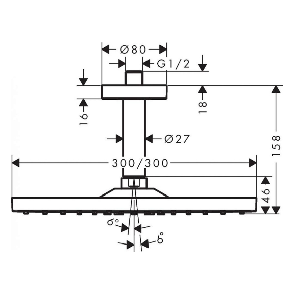 Верхний душ Hansgrohe Raindance E 300 1jet 300 мм потолочный шлифованная бронза 26250140