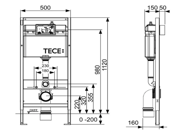 Комплект инсталляции для унитаза TECE TECEbase 2.0 500x150x1120 мм K440200