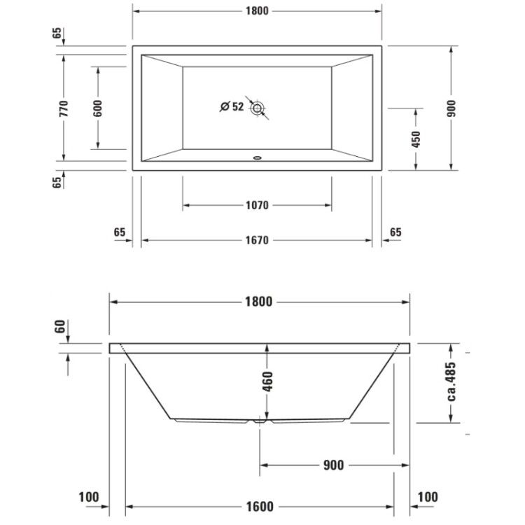 Ванна Duravit Starck 1800x900 мм встраиваемая с двумя наклонами для спины 700052000000000