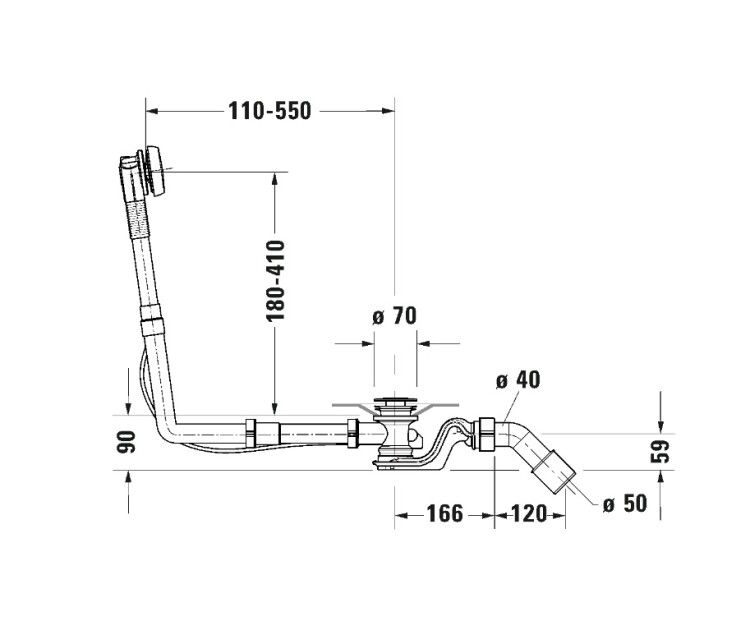 Слив-перелив Duravit Quadroval для ванн Happy D.2 / D.2 Plus 700 мм D 52 мм цвет белый 792218000000000