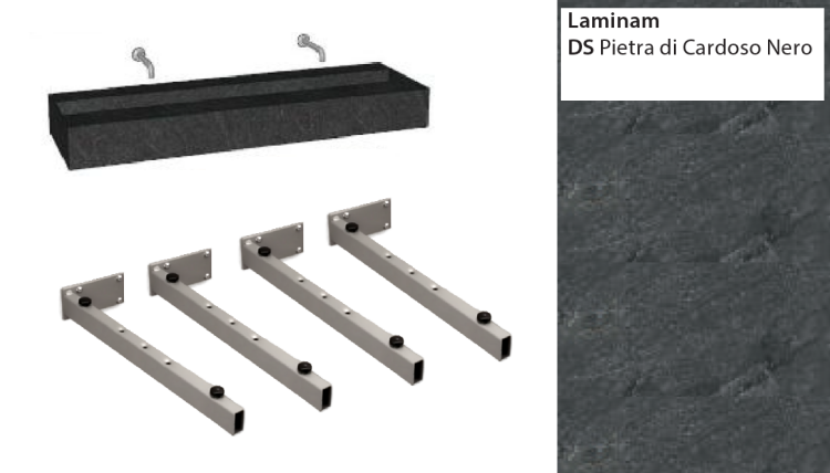 Столешница Arbi Free 1699.9х505х185 мм Pietra di Cardoso Nero с 4 кронштейнами F699L1699DS