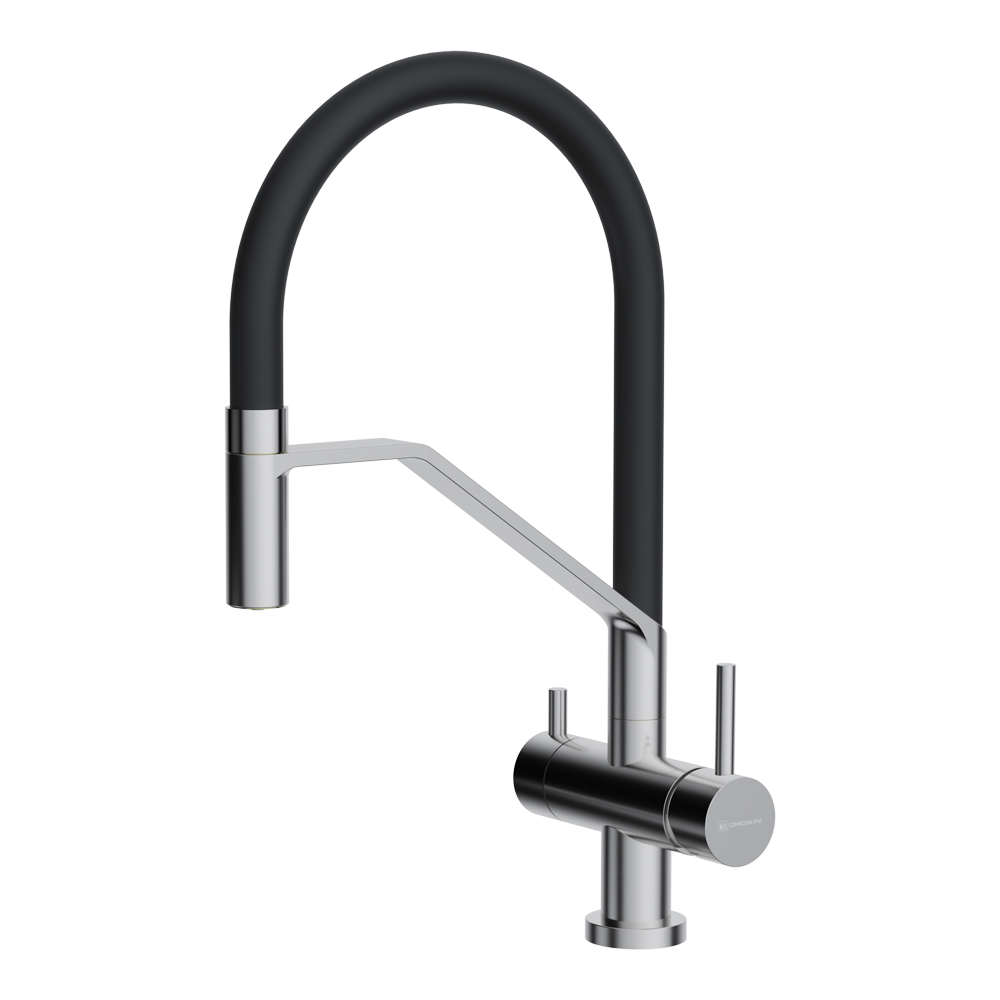 Смеситель для кухни Omoikiri Akeno BN-BL с гибким изливом и каналом для фильтра нержавеющая сталь 4994544