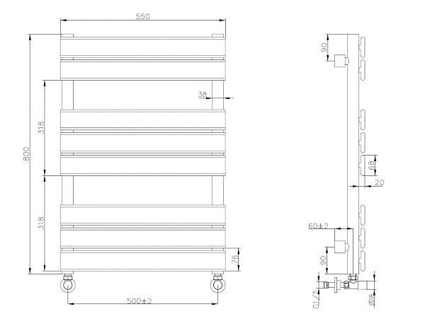Полотенцесушитель водяной Boheme Venturo 50х11х80 см черный 720-B