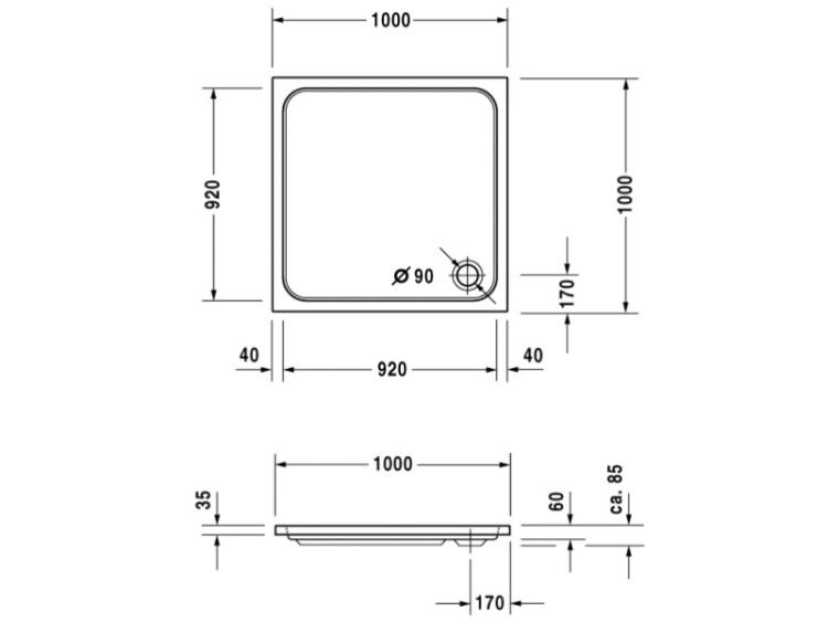 Душевой поддон Duravit D-Code 1000x1000x85 мм белый 720103000000000